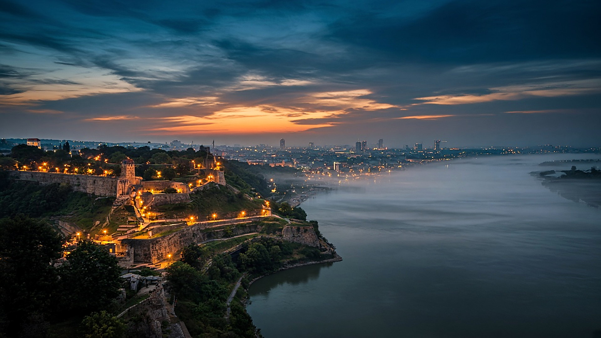 Belgrade at night — city skyline with lit buildings.